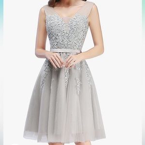 NWT Silver tulle and lace dress lace up back bridal homecoming prom